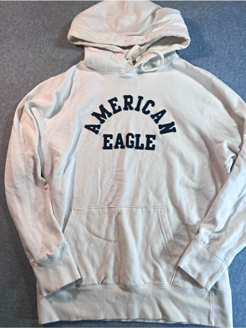 American Eagle Outfitters Cream Hoodie with Navy Logo